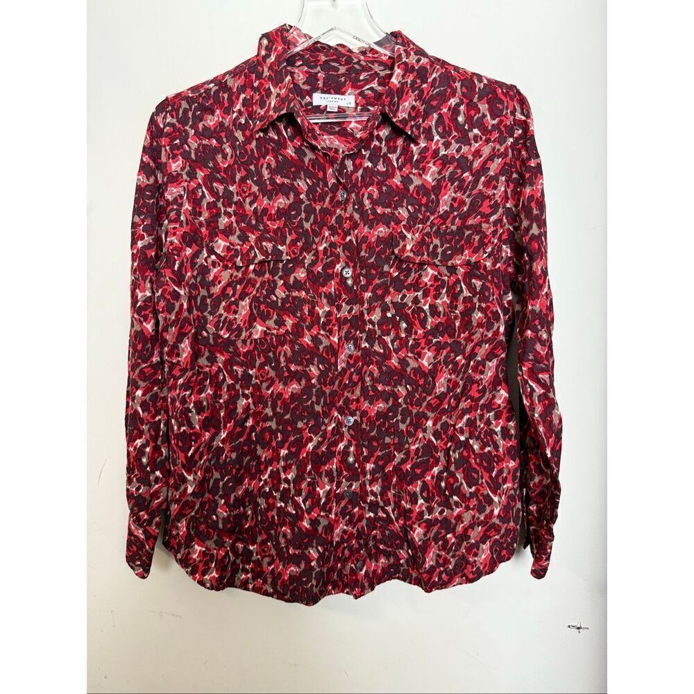 Equipment Femme Red Bold Print Viscose Slim Fit Button Up Long Sleeve Shirt Size